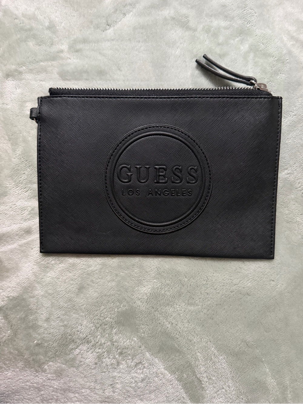 GUESS Black Embossed Logo Zip Wristlet Clutch